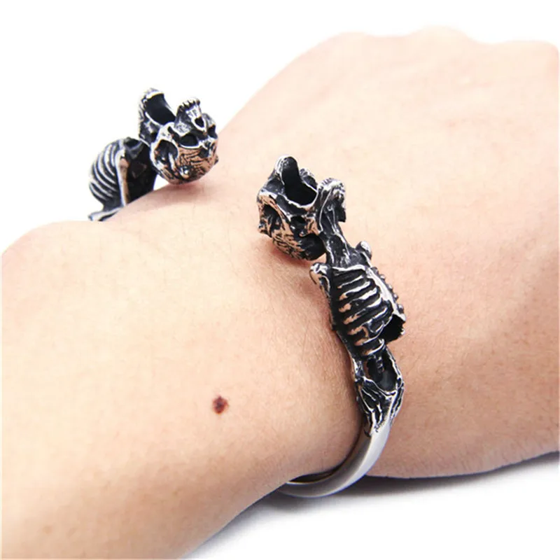 Dead Walking Skeleton Bracelet 316L Stainless Steel Biker Punk Style Man Bangle