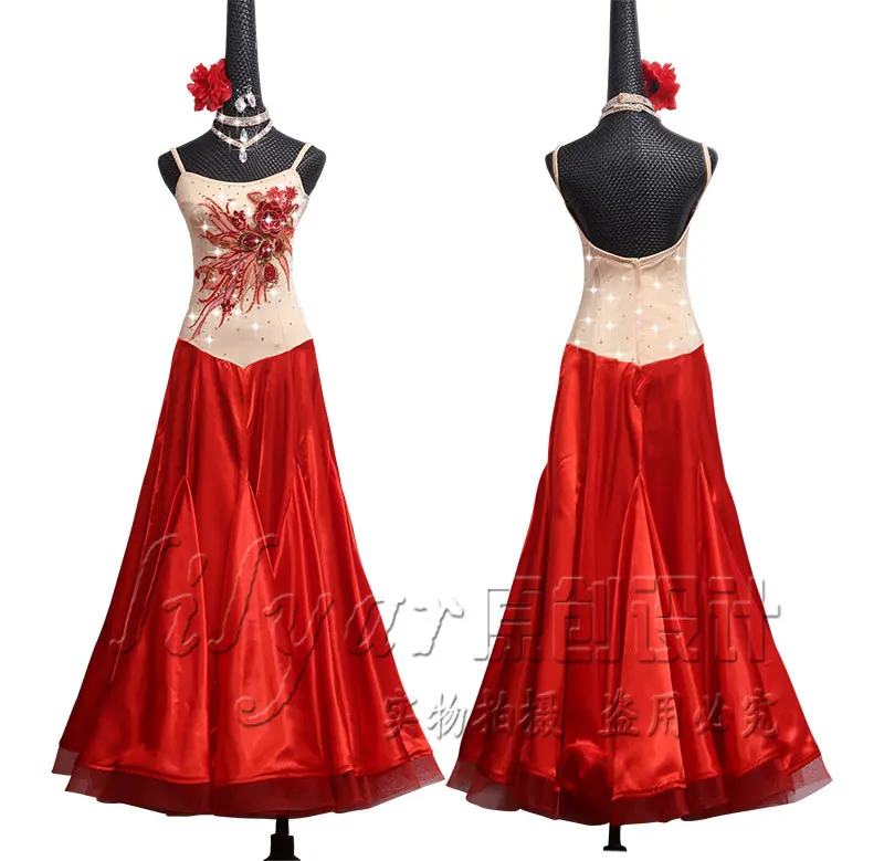 Modern Dance Competition Dresses, Dresses, Dresses, Performing Dresses, Red Sequined Water Drill Fishbone Skirt