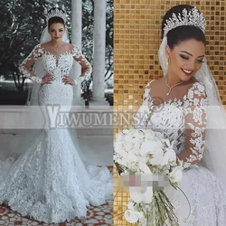 Dubai Saudi Arabic Mermaid Wedding Dress Customized Long Sleeves Robe De Mariee Bridal Gowns Appliques Lace Beads Women Clothing