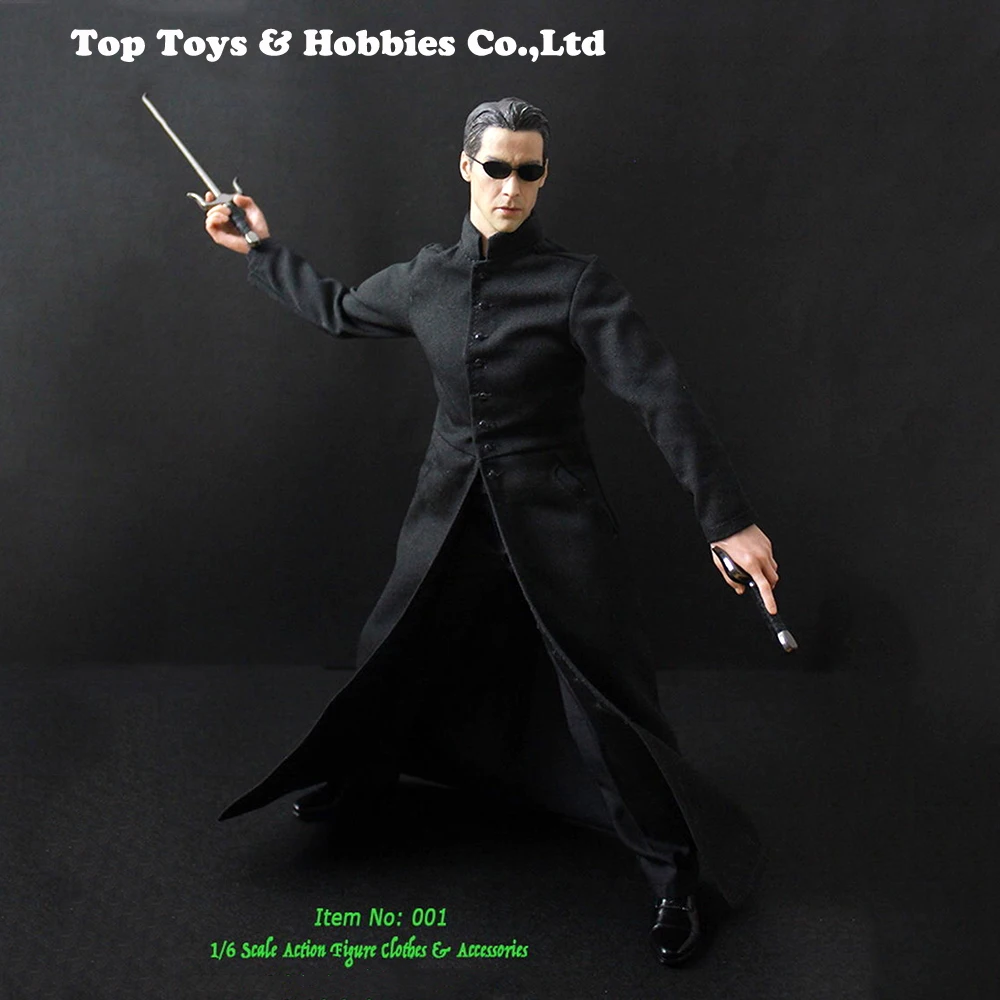 1/6 The Matrix NEO Keanu Reeves Black Coat Clothing Suits For 12\