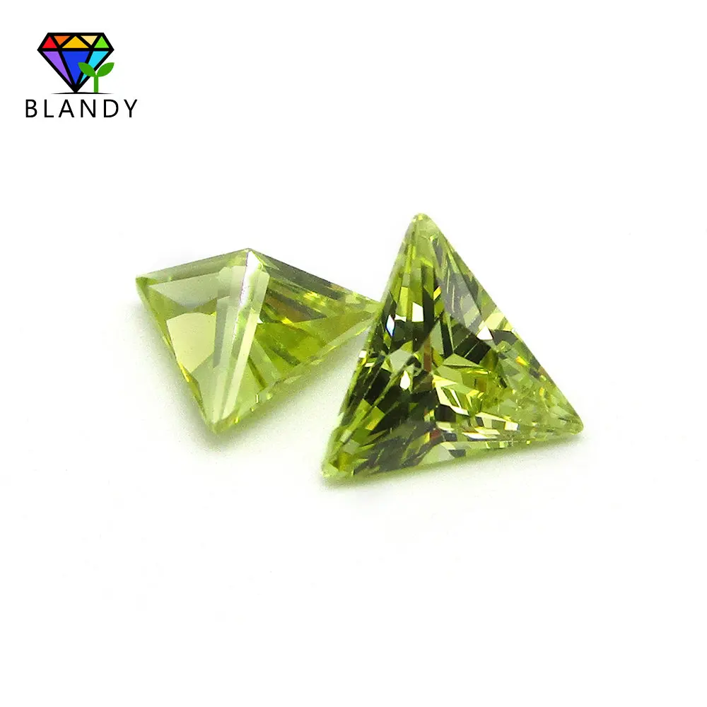 3x3mm~10x10mm Triangle Shape Peridot Yellow Cubic Zirconia Stone 5A Grade Machine Cut Olive Yellow Loose CZ Gems For Jewelry