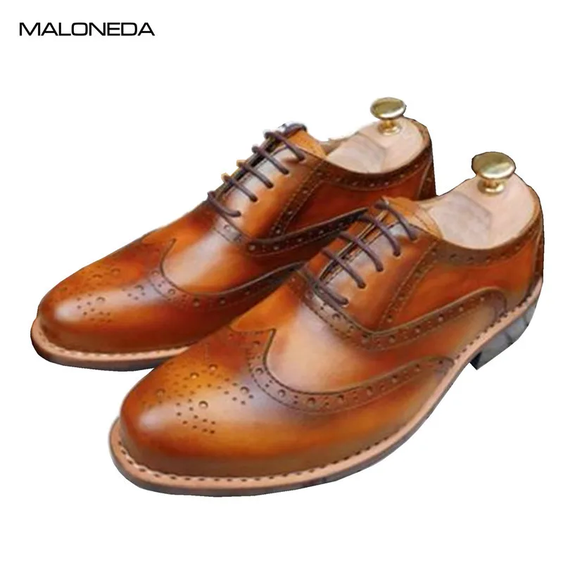 

MALONEDA Handmade Men Brogue Dress Shoes Business Genuine Leather Large Size Italian Formal Oxford Shoes With Goodyear Welted