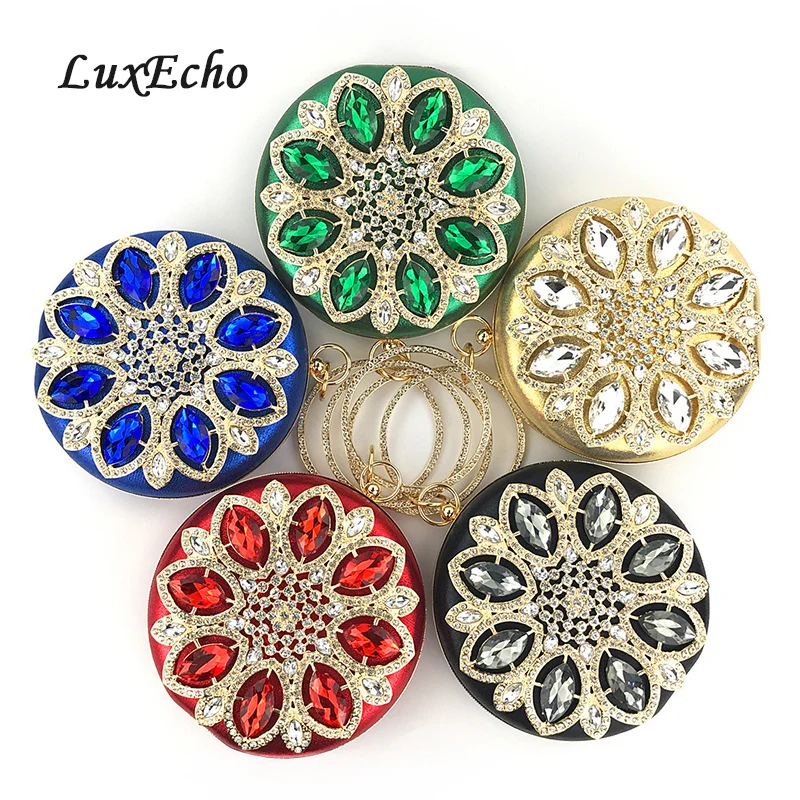 Round Crystal Evening Bags Women's Day Clutches Fashion Bags Handmade Wedding Purse Diamonds purse Party shoulder bags