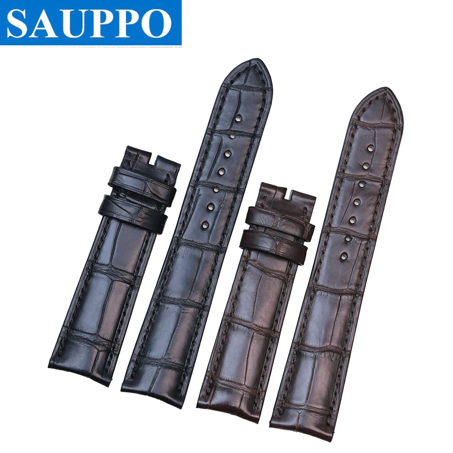 

SAUPPO Crocodile Leather Watchband 20mm Black Dark Brown Men Watch Strap Suitable for Vacheron Constantin Patrimony