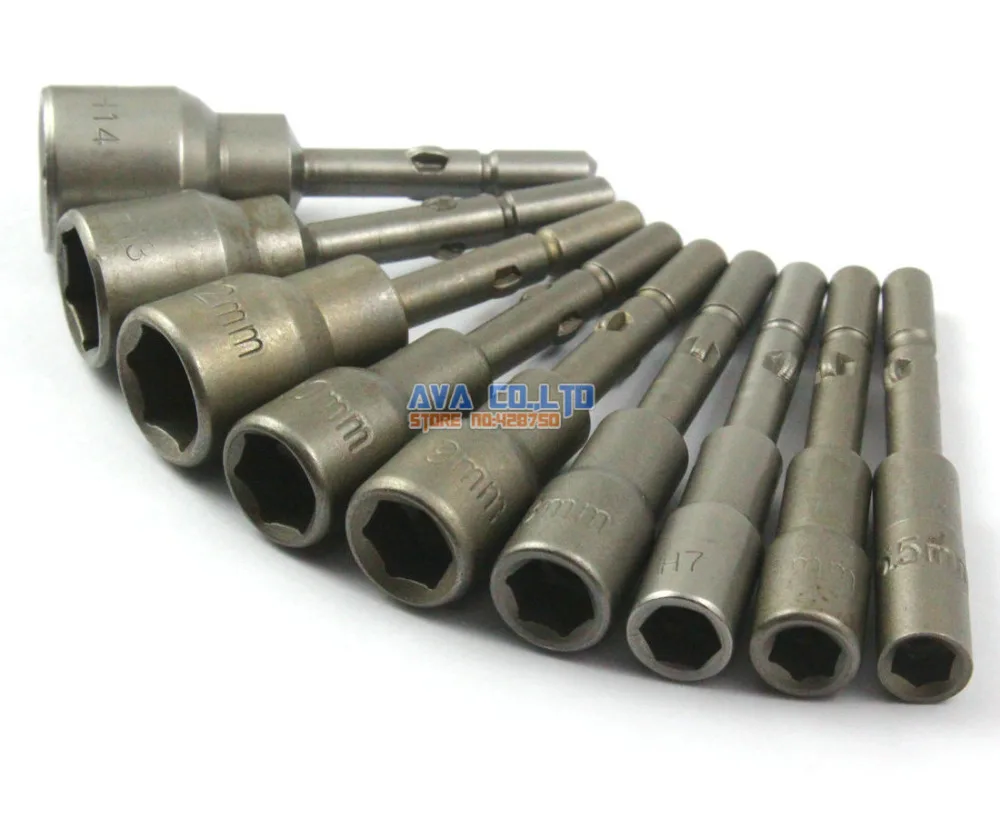 

1 Set 9 Pieces Hex Socket Nut Setters Driver S2 Steel 6mm Round Shank 65mm Long