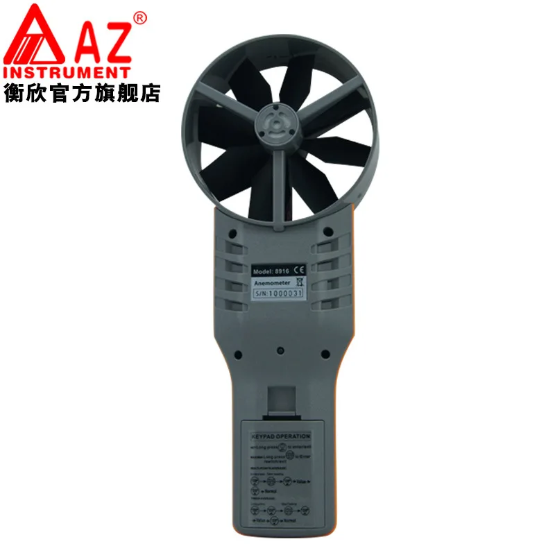 AZ8916 10cm Vane TEMP&Anemometer Measures Air Velocity Volume Temperature Tester Wind Speed Measurement