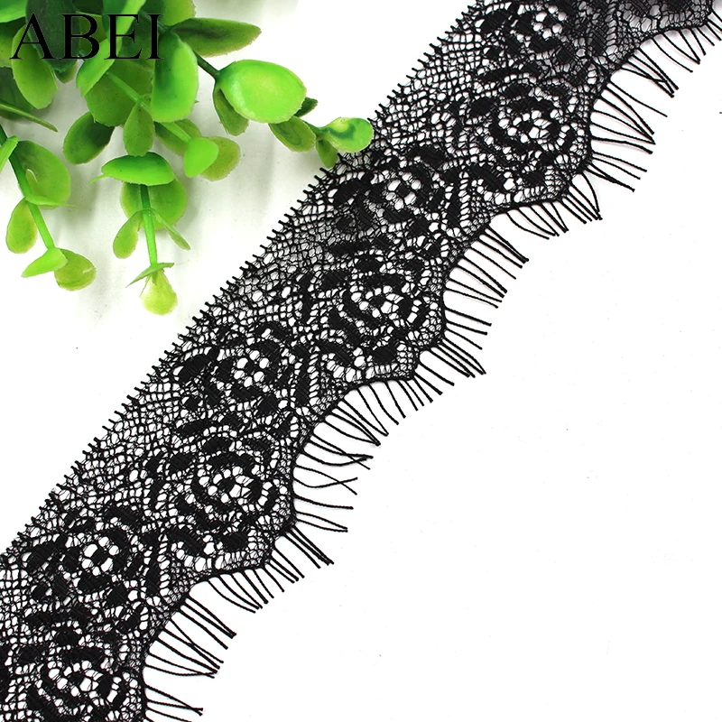 5cm Quality French Eyelash Lace Fabric Embroidery Black Lace Ribbon Trims DIY Wedding Party Dress 3 Meters Lace Supplier