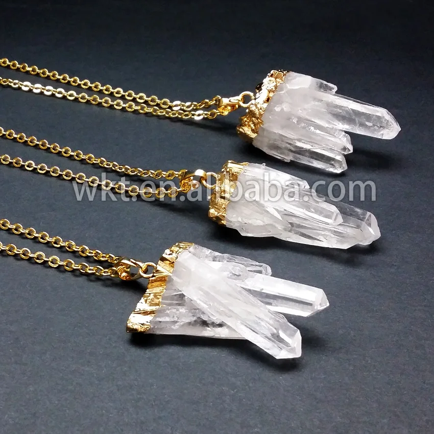 WT-N130 Wholesale Natural Crystal Quartz Necklace Fashion White Raw Cluster Stone With Gold Chain Accessories