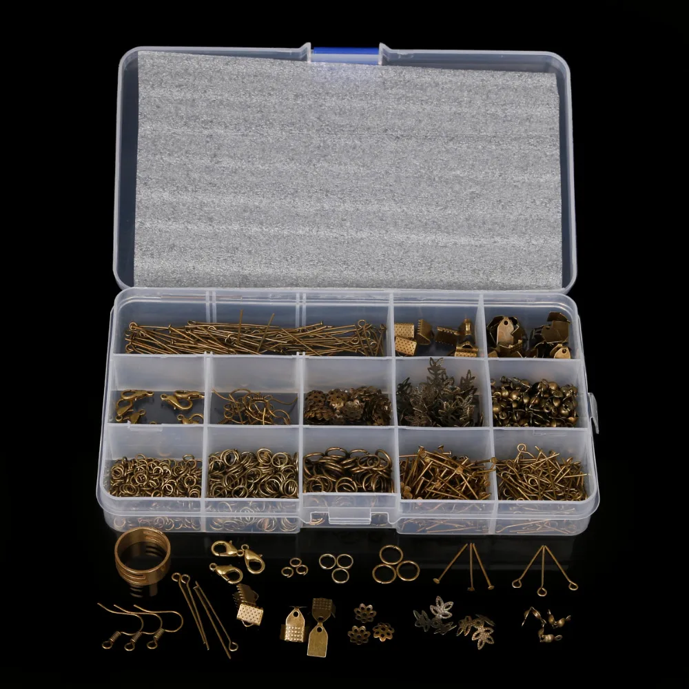 

DIY Jewelry Findings Kit Bead Caps Earring Hook Lobster Clasp End Cap Jump Rings Crimp Beads Extension Chain for jewelry making