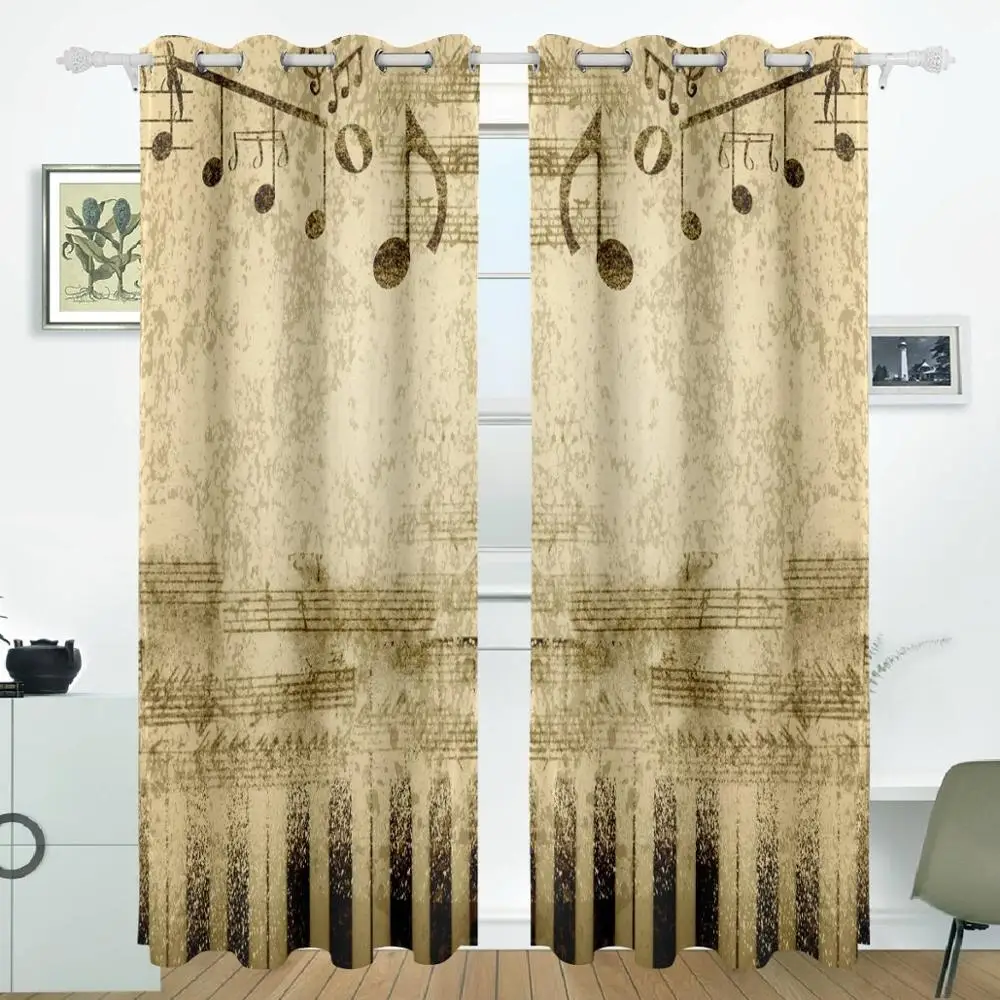 

Vintage Music Curtains Drapes Panels Darkening Blackout Grommet Room Divider for Patio Window Sliding Glass Door 55x84 Inches