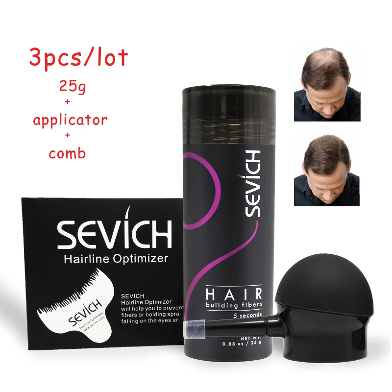 

Sevich 3pcs/lot hair building fiber powders 25g+spray applicator+comb hairline hair loss thicken bald styling fashion