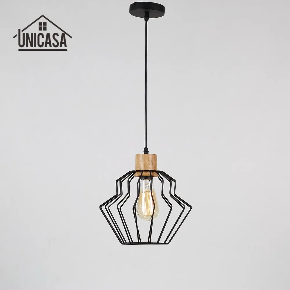 

Vintage Wooden LED Light Wrought Iron Industrial Lighting Fixtures Kitchen Modern Pendant Lights Retro Pendant Ceiling Lamp