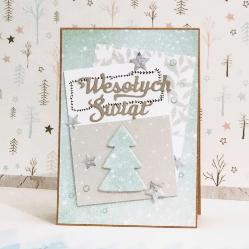 Wesotych Swiat Polish Letter DIY Cutting Die Handicraft Embossing Template Card Photo Making Handmade Decoration Scrapbooking