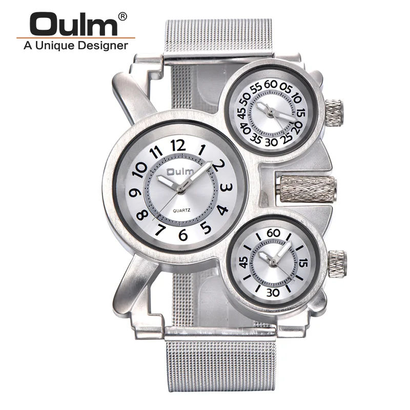 Mens Watch Dropshipping Oulm Top Brand Luxury Military Quartz Watch Unique 3 Small Dials Mesh Strap Male Wristwatch erkek saat