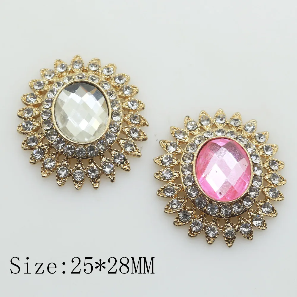 Crystal Glass Decoration Button, Golden Oval, Openwork Rhinestone, Clear, Wedding Clothing, Beauty Accessories, Fashion, 5 Pcs