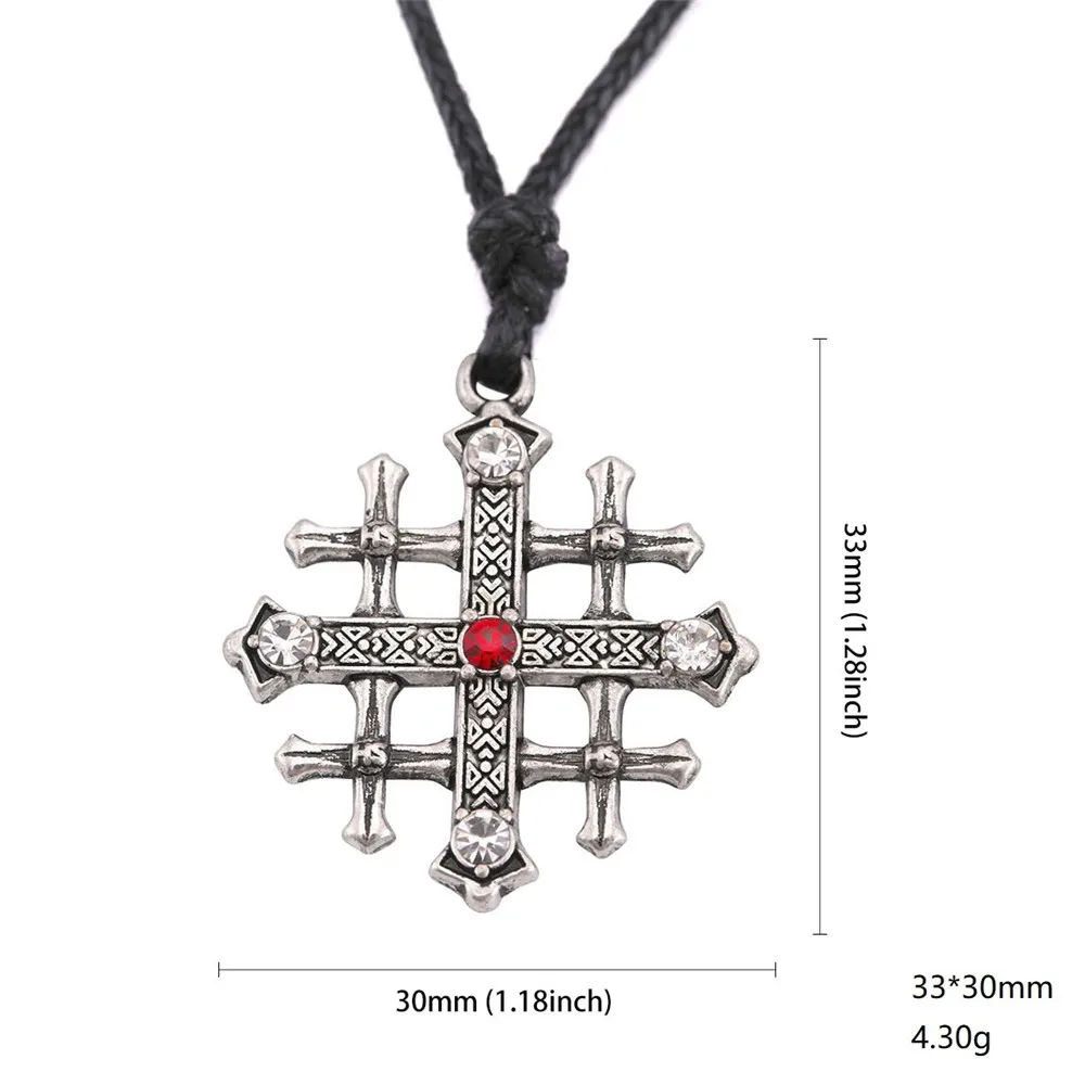 My Shape Jerusalem Cross Medieval Necklace Red Crystal Pendant Choker Christian Vintage Statement Necklaces