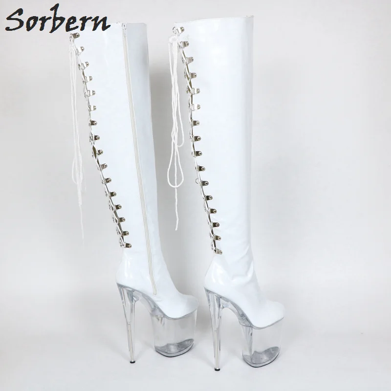 Sorbern Custom Unisex Wide Calf Boots Women Perspex Heels Boots Lace Back High Heel Women In Heels Wide Fit Boots Lace Up Boots