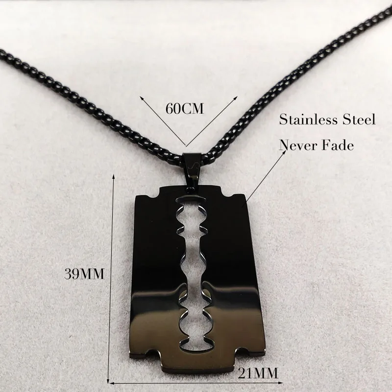 Gothic Blade Razor Pendant Necklaces Men Black Color Stainless Steel Chain Necklace Aesthetic Jewelry collier homme N423S01