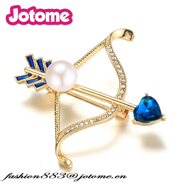 New Valentine's Day dole-tone rhinestone enamel Arrow with blue love heart shape lapel pinbrooches pins