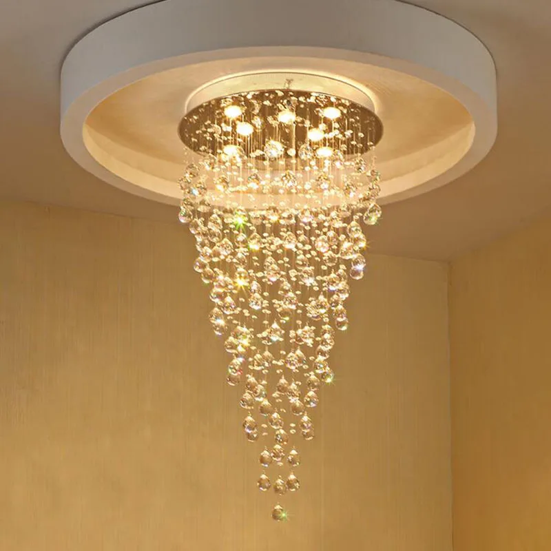 New Modern Crystal Chandelier Lamp LED Round  Hanging  Lights Staircase Luxury Installations