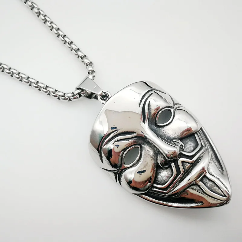 Black Knight Silver color V for Vendetta mask pendant necklace Stainless steel Moive fan V killer mask necklace BLKN0608