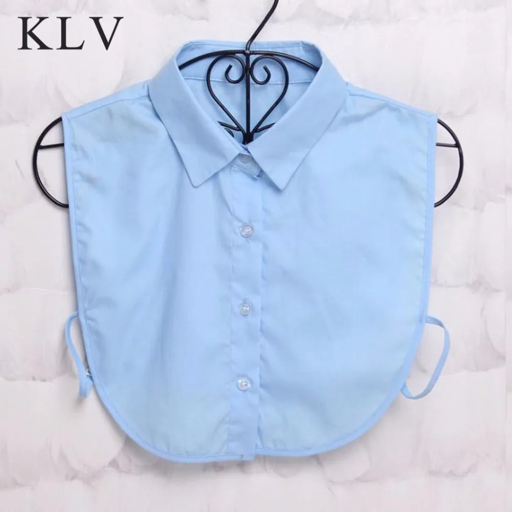 KLV Women Pure Color Lace Detachable Lapel Choker Necklace Shirt