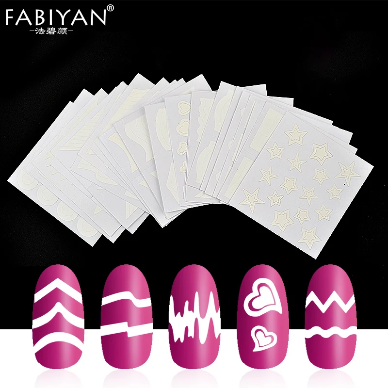 24 Style Nail Art Sticker Stencil Tips Guide Form Fringe French Swirls Design Wave Line Adhesive Decals Polish Gel Manicure Tool