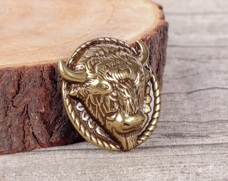 2 Stück 48*50MM Retro Messing Schwerer Büffelkopf Bison-Kopf Lederhandwerk Western Sattelgürtel Conchos mit Schraubbefestigung – Detail 1