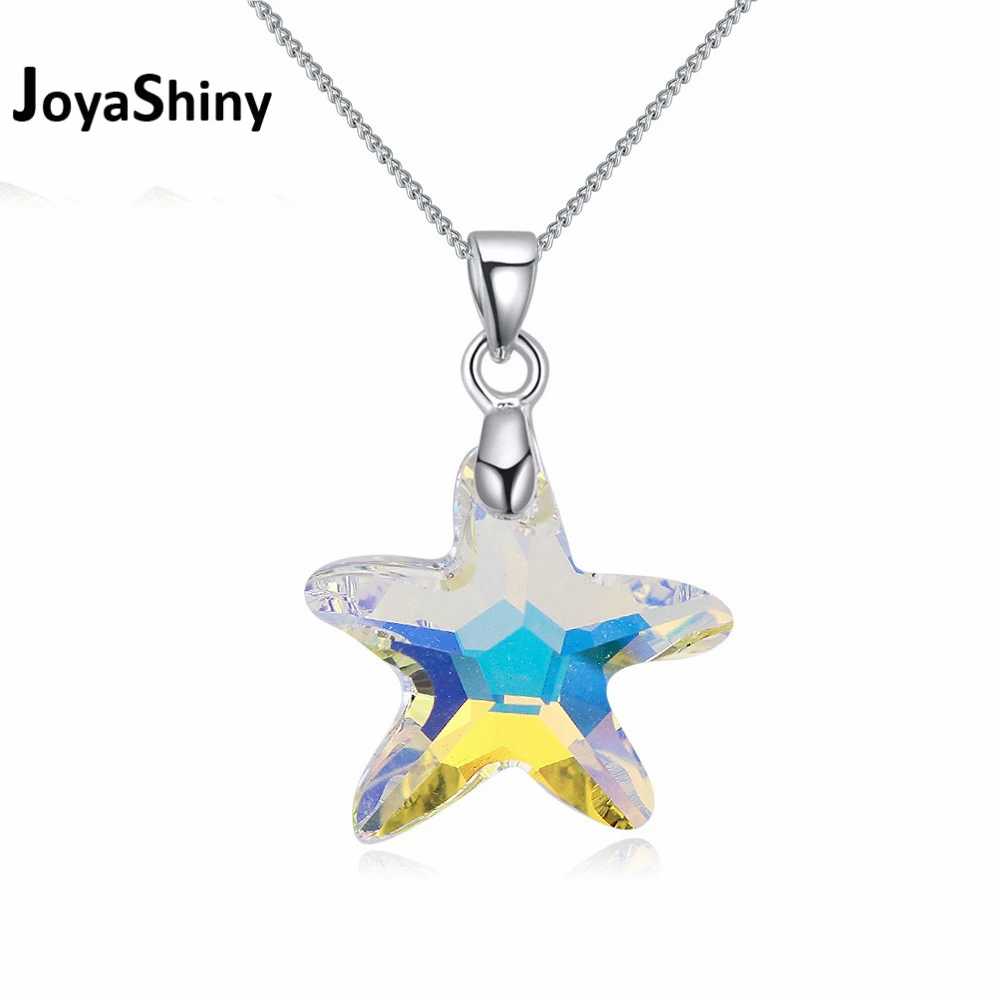Original Crystals from Austria Starfish Pendant Necklace Silver Color Chain Collares For Women Jewelry