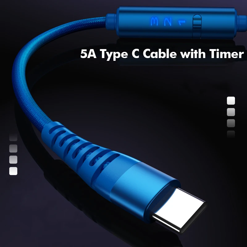 Nylon Braided Type C 5A Fast Charging USB 3.0 Timing Cable with LED Timer Switch for Mobile Phone Security Charge