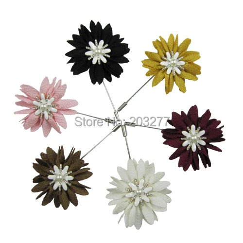 5CM  12pcs/lot Fashion fabric flower Stick Lapel Tie Pin Brooch Badge Cloth Breastpin for Men Wedding Party Suit accessory