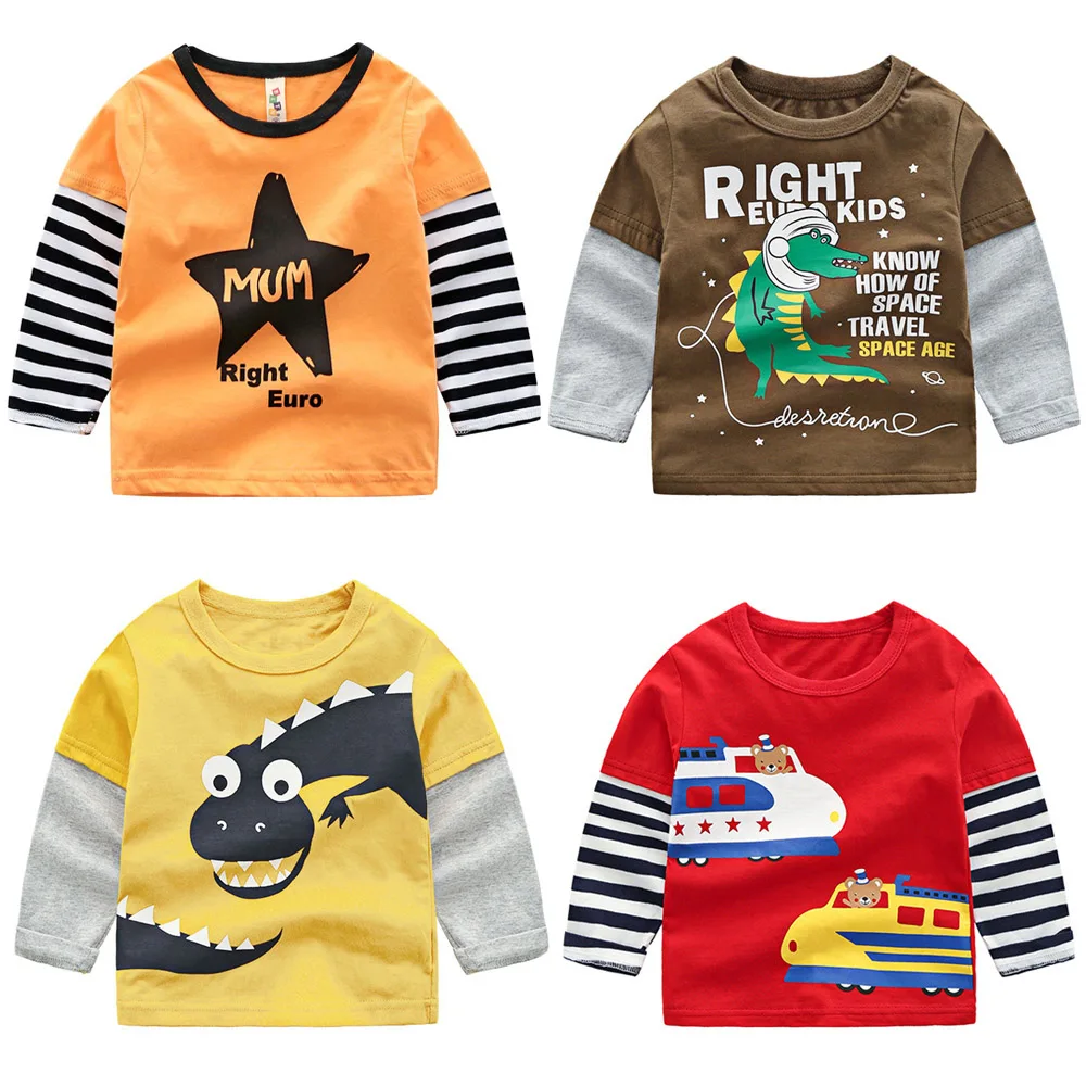 Boys girl Cotton Long Sleeve T Shirt brand Cartoon Dinosaur car casual Kids Tops Tees Spring Autumn wholesale Children clothes