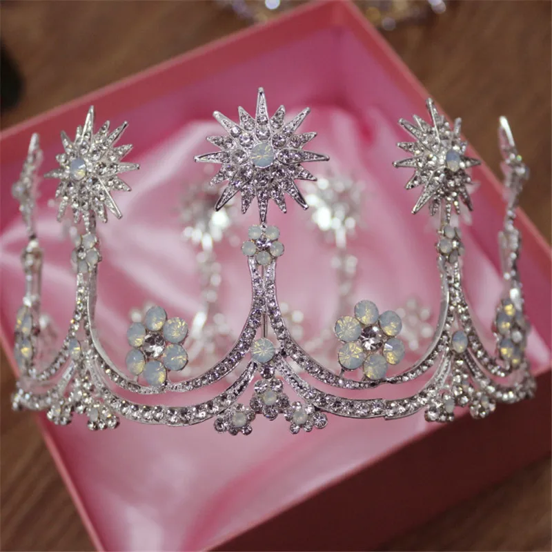 

Vintage Baroque Tiaras Hair Accessories Wedding Bridal Bridesmaid Women Girl Crystal Star Tiara Round Crown Hair Jewelry