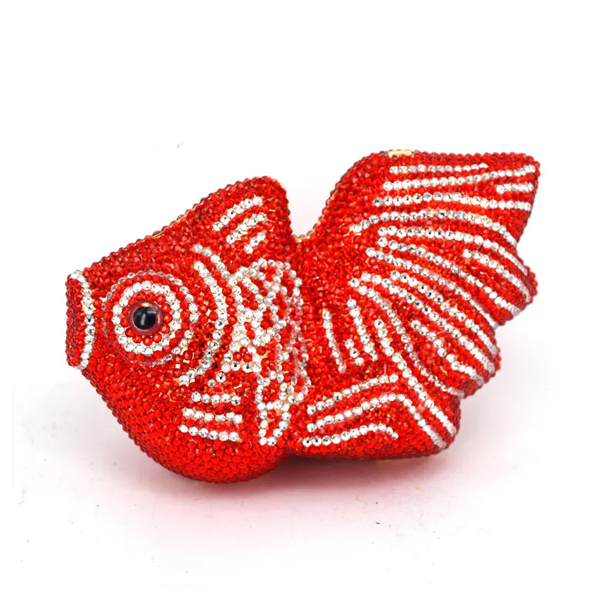 Red Goldfish Crystal Clutch Evening Bags Women Mini Metal Hard Case Wedding Clutches Party Bridal Handbags Purses