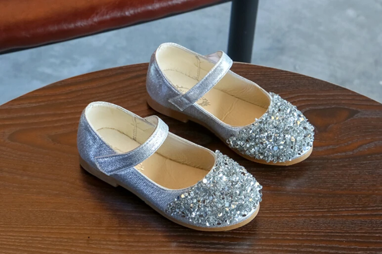 Acorha-zapatos de baile con diamantes de imitación para niña, sandalias de lentejuelas de PU para boda, zapatos de princesa para niña, tres colores