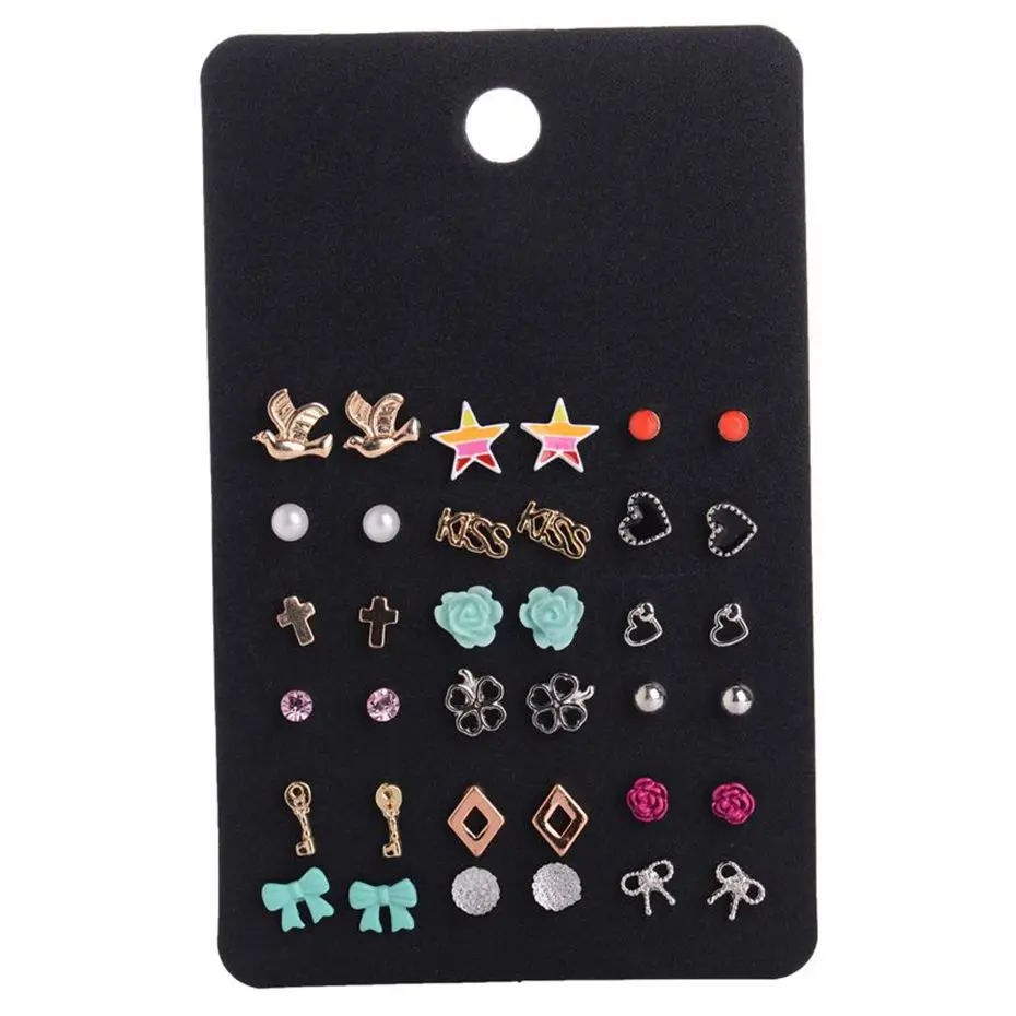 Fashion 18 pairs brincos Small Cute Bird Stud Earrings Set Multiple Star Flower Cross Shaped Ear Studs Set for Women Girls Gifts