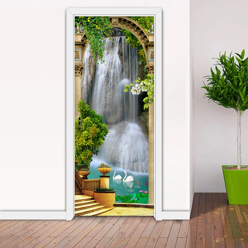 

3D Wallpaper Classic Waterfalls Garden Photo Wall Mural Door Sticker Living Room Bedroom PVC Waterproof DIY Murals Door Stickers