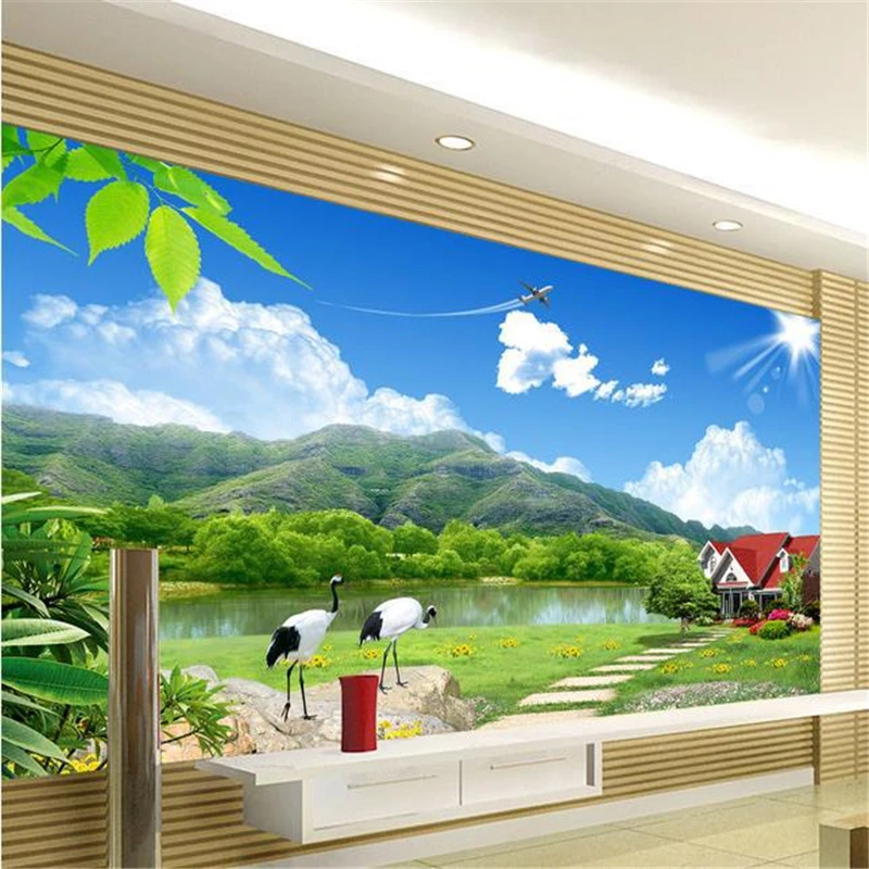 

beibehang wallpaper TV backpack wall paper silk cloth water & mantain scenery murals 3d eco-friendly wallpaper for wall