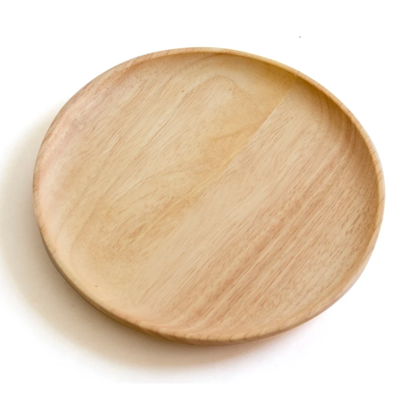 Rubber wood Round Japanese style dinner plate beef steak fruit Snacks tray tea tray Restaurant storage plate Solid wood plates