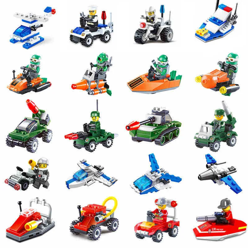 Fire Fighting Building Blocks Mini Police Boat Racing Compatible Legoing City Enlighten Bricks Toys for Children Kids Helicopter