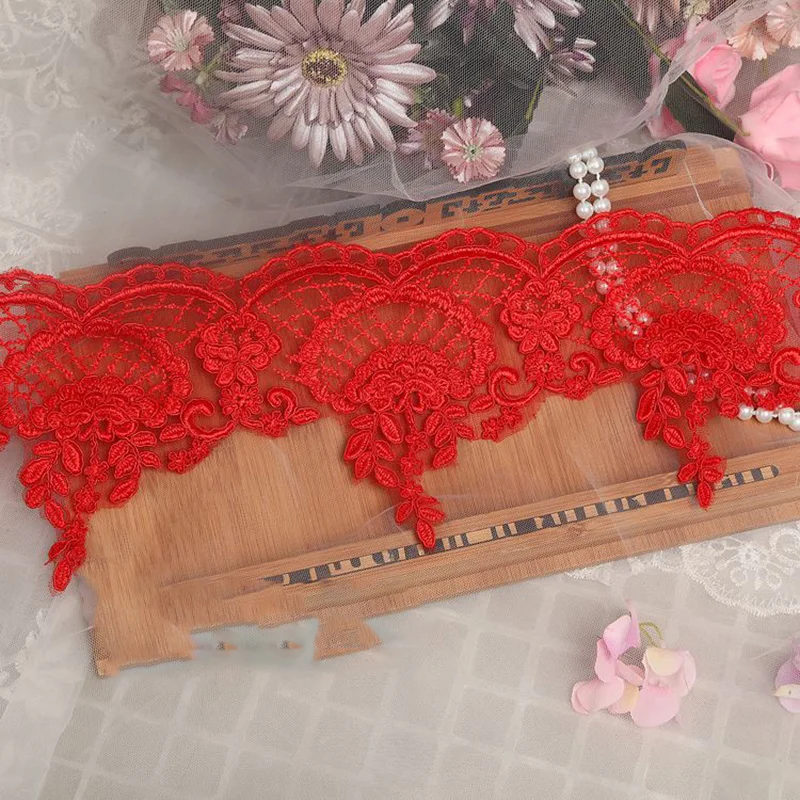 12Yards Ivory Red Lace Trim Elegant Beautiful Bridal Veil DIY Ornaments Lace Textiles Fabrics