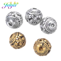 Juya 20Pcs/Lot Wholesale Antique Gold/Silver Plated Flower Butterfly Hollow Charm Beads For Handmade Beadwork Jewelry Making