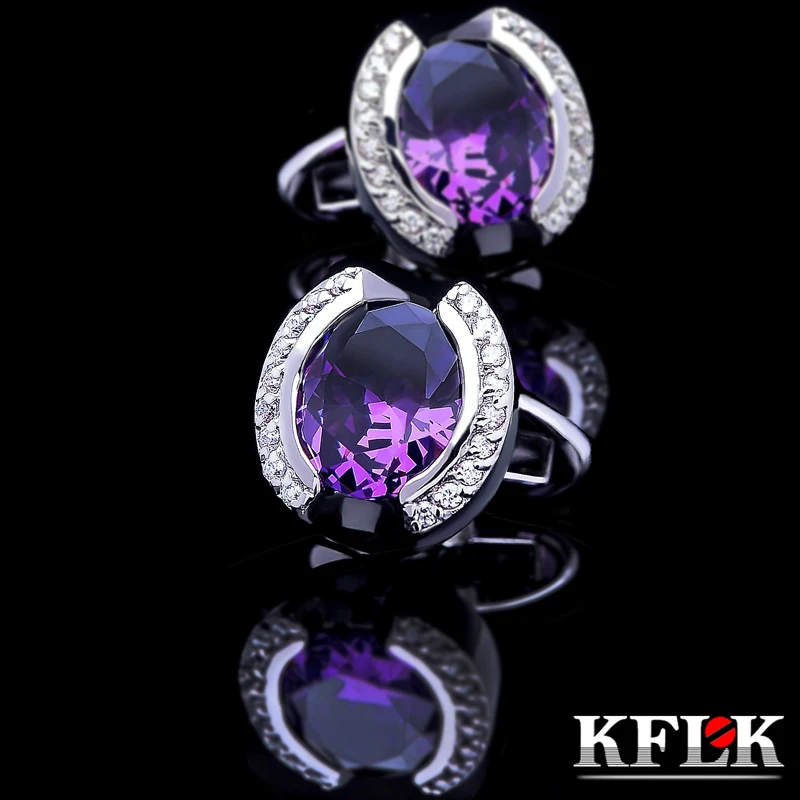 

KFLK Jewelry shirt cufflink for mens Brand Purple Crystal Cuff link Luxury Wedding Groom Button High Quality guests