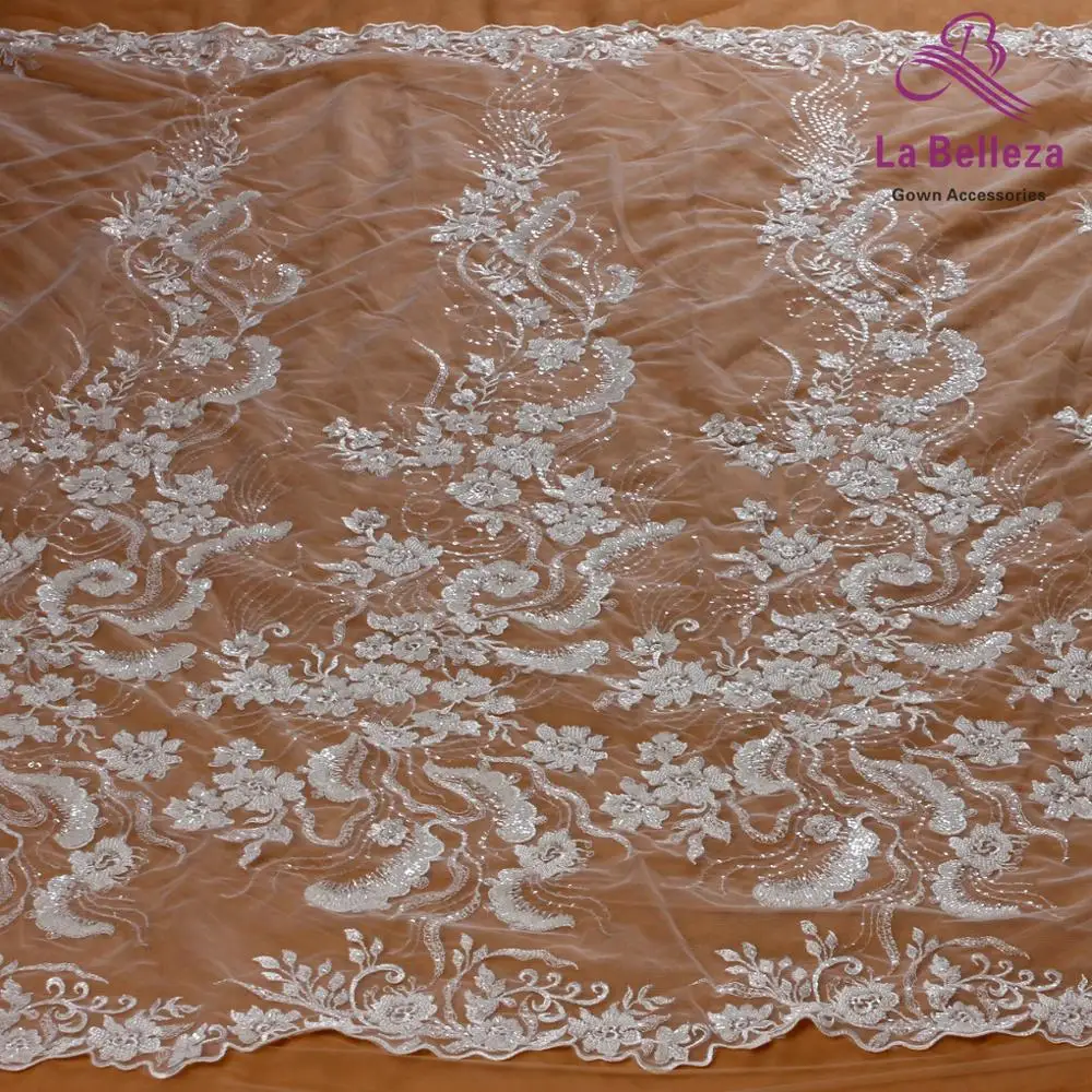 La Belleza new wedding dress lace fabric off white beaded sequins lace fabric 1 yard
