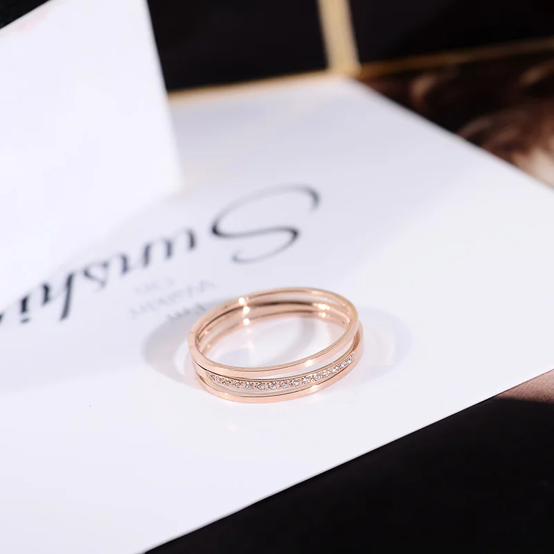 YUN RUO 2018 New Fashion 3 Layers Crystal Ring Rose Gold Color Woman Gift Party Titanium Steel Jewelry Not Fade Drop Shipping