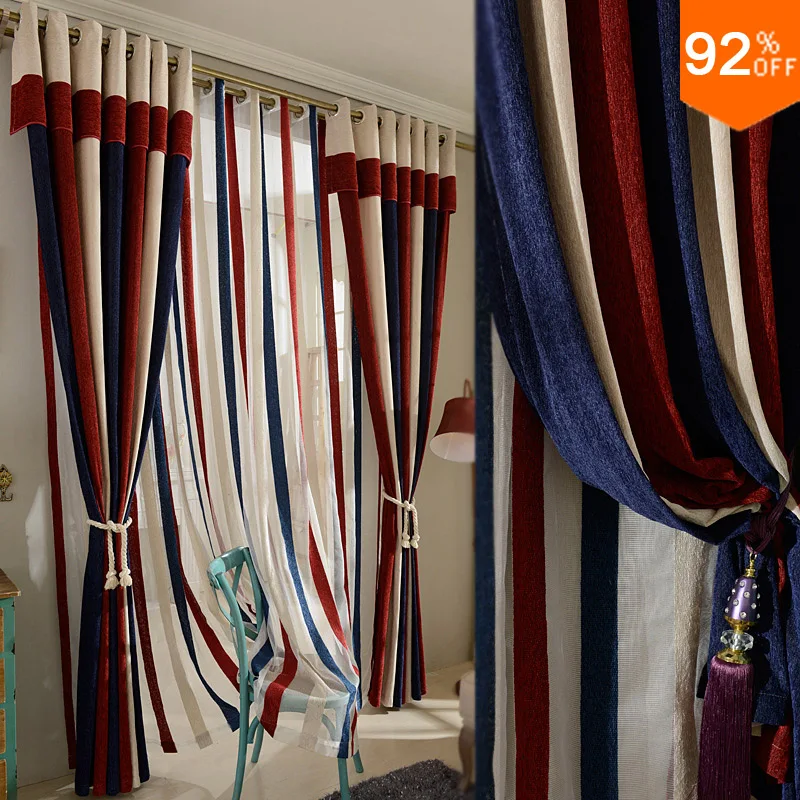 Most Thick Blackout Red Blue stripe patchwork curtains study Room Curtain Classic living rooms pontifical's bedroom the Curtains