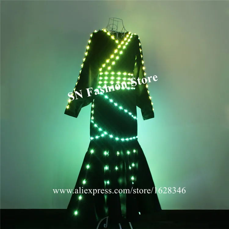 TC-205 Programmable colorful LED light women long dress party evening show wears RGB costumes dance performance clothe coat led