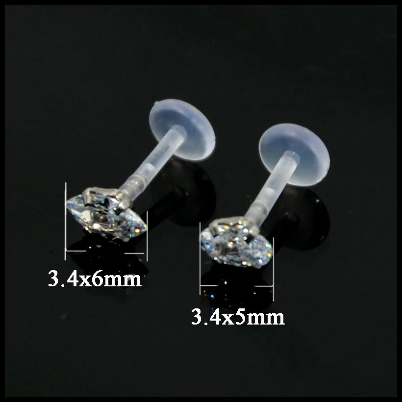 Hot girl Bioplast Flexible PTFE Labret Ear Tragus Cartilage Earring Lip Ring With Ellipse Or Horse Eye Zircon 16g