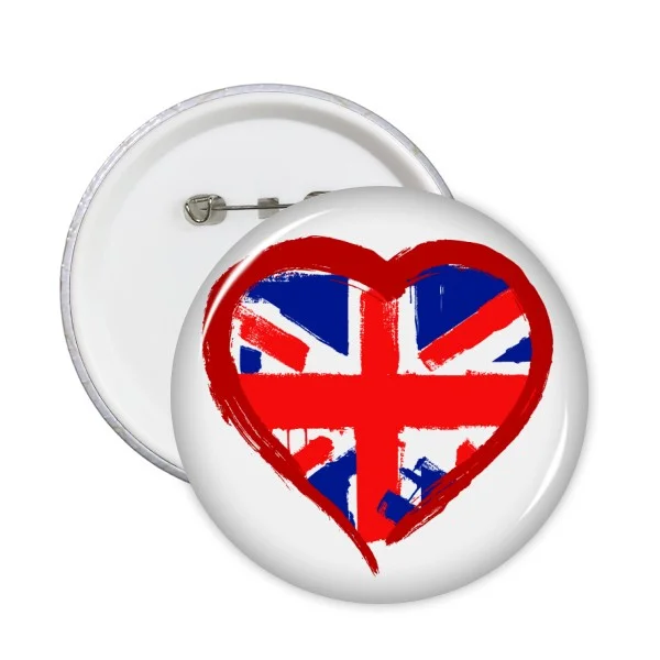 

5pcs Love Heart UK England Landmark Flag Mark Illustration Pattern Round Pin Badge Button