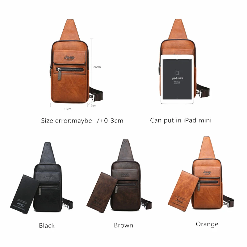 JEEP BULUO High Quality Split Leather Shoulder Crossbody Bag Men Chest Bags For Young Man Famous Brand Sling Bags